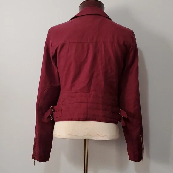 CLUB MONACO burgundy lightweight moto jacket. Size small - Picture 6 of 11